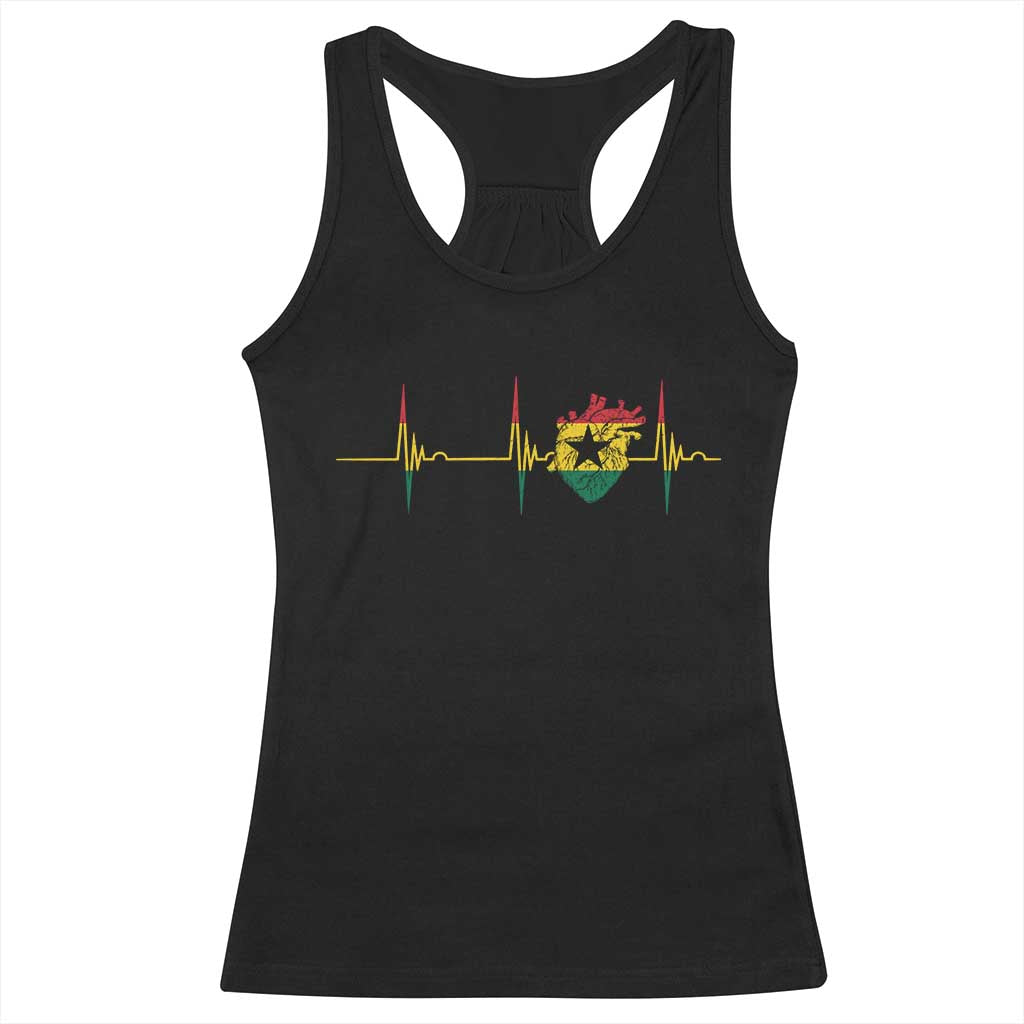 Heart Ghana Flag Racerback Tank Top Heartbeat EKG Pulse Proud Ghanaian TS10 Black Print Your Wear