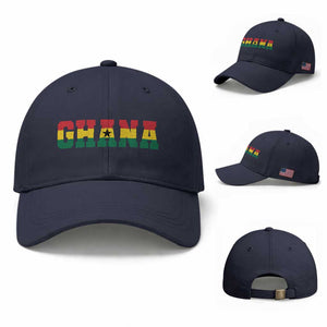 Ghana Flag Baseball Cap Varsity Lettering Design Ghanaian Pride Heritage Graphic TS10 Baseball Cap Universal Fit Navy Print Your Wear