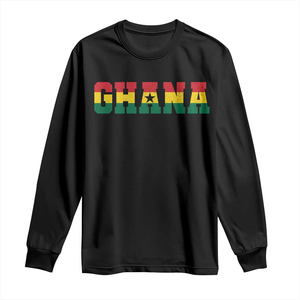 Ghana Flag Long Sleeve Shirt Varsity Lettering Design Ghanaian Pride Heritage Graphic TS10 Black Print Your Wear