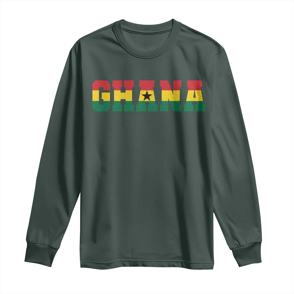 Ghana Flag Long Sleeve Shirt Varsity Lettering Design Ghanaian Pride Heritage Graphic TS10 Dark Forest Green Print Your Wear