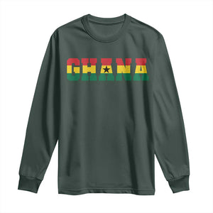 Ghana Flag Long Sleeve Shirt Varsity Lettering Design Ghanaian Pride Heritage Graphic TS10 Dark Forest Green Print Your Wear