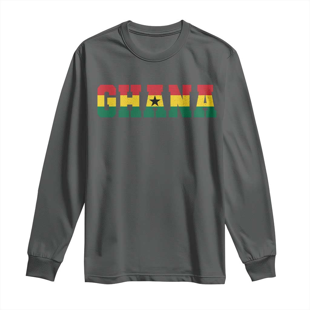 Ghana Flag Long Sleeve Shirt Varsity Lettering Design Ghanaian Pride Heritage Graphic TS10 Dark Heather Print Your Wear