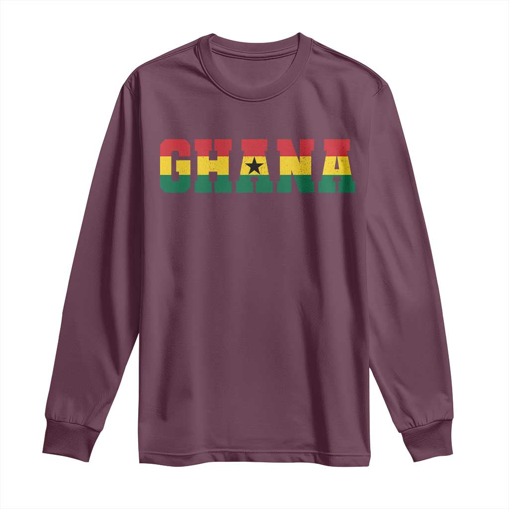 Ghana Flag Long Sleeve Shirt Varsity Lettering Design Ghanaian Pride Heritage Graphic TS10 Maroon Print Your Wear