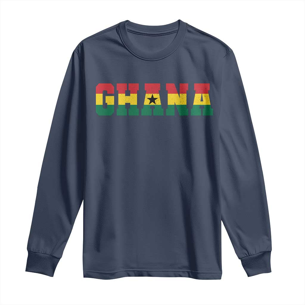 Ghana Flag Long Sleeve Shirt Varsity Lettering Design Ghanaian Pride Heritage Graphic TS10 Navy Print Your Wear