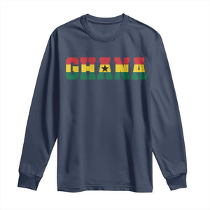 Ghana Flag Long Sleeve Shirt Varsity Lettering Design Ghanaian Pride Heritage Graphic TS10 Navy Print Your Wear