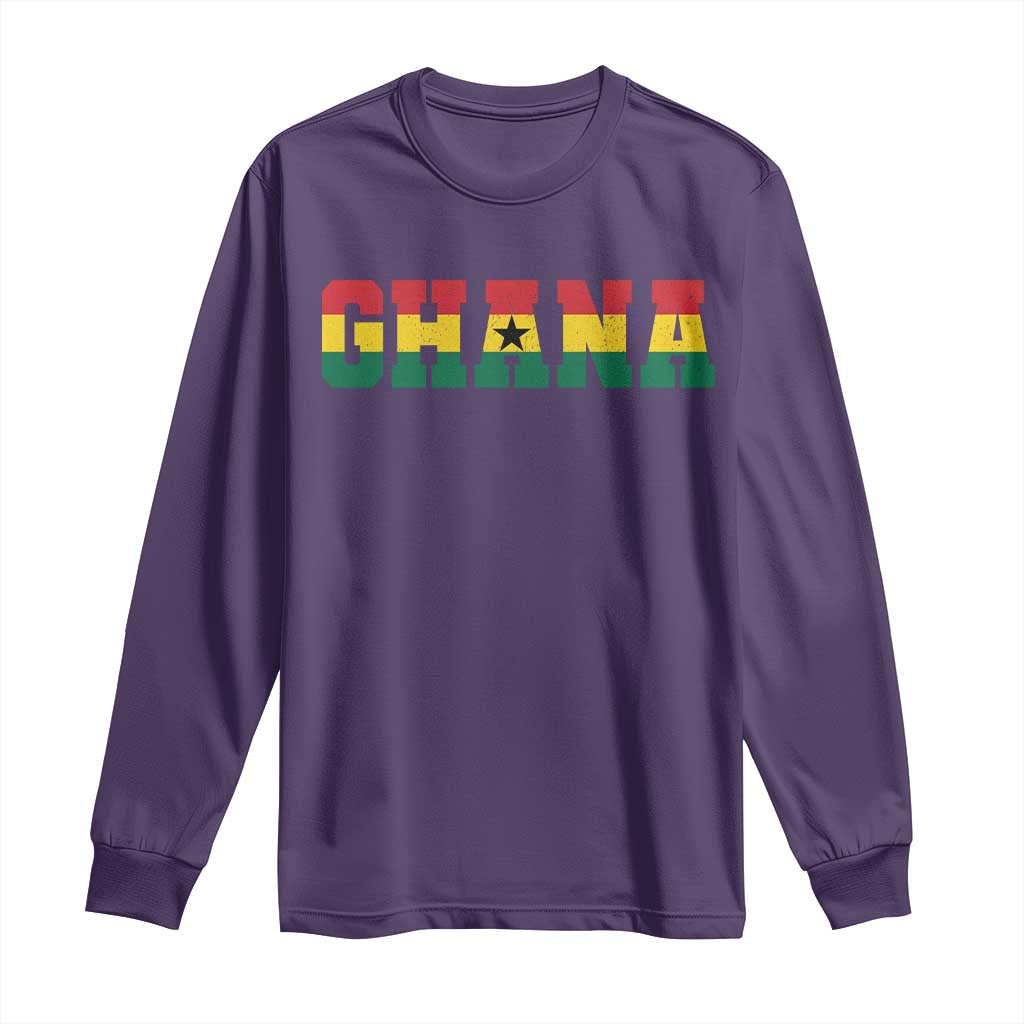 Ghana Flag Long Sleeve Shirt Varsity Lettering Design Ghanaian Pride Heritage Graphic TS10 Purple Print Your Wear