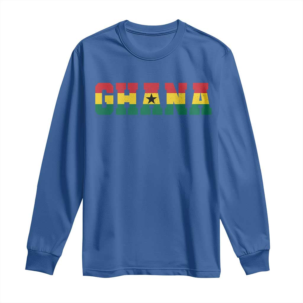 Ghana Flag Long Sleeve Shirt Varsity Lettering Design Ghanaian Pride Heritage Graphic TS10 Royal Blue Print Your Wear