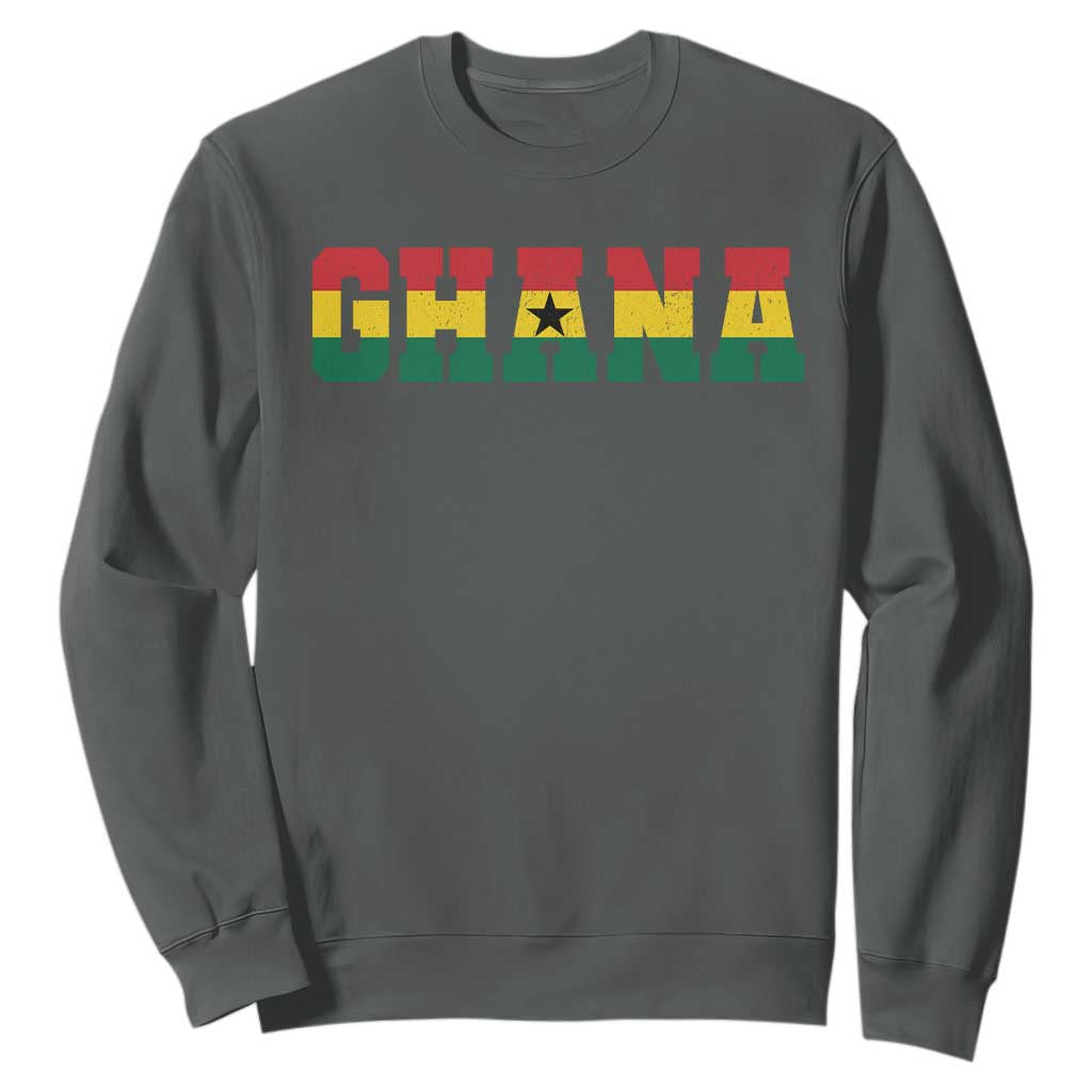 Ghana Flag Sweatshirt Varsity Lettering Design Ghanaian Pride Heritage Graphic TS10 Dark Heather Print Your Wear