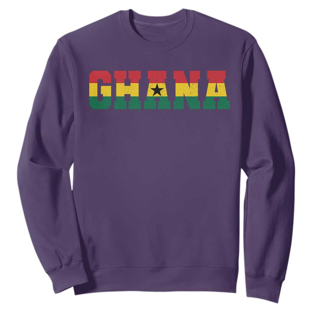 Ghana Flag Sweatshirt Varsity Lettering Design Ghanaian Pride Heritage Graphic TS10 Purple Print Your Wear