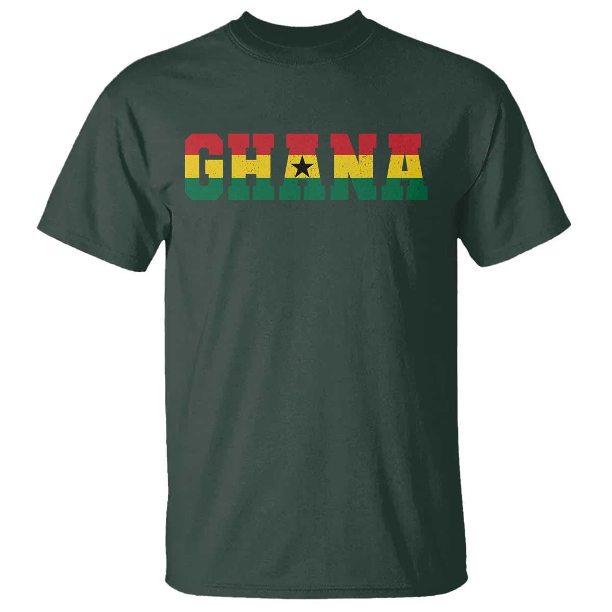 Ghana Flag T Shirt Varsity Lettering Design Ghanaian Pride Heritage Graphic TS10 Dark Forest Green Print Your Wear