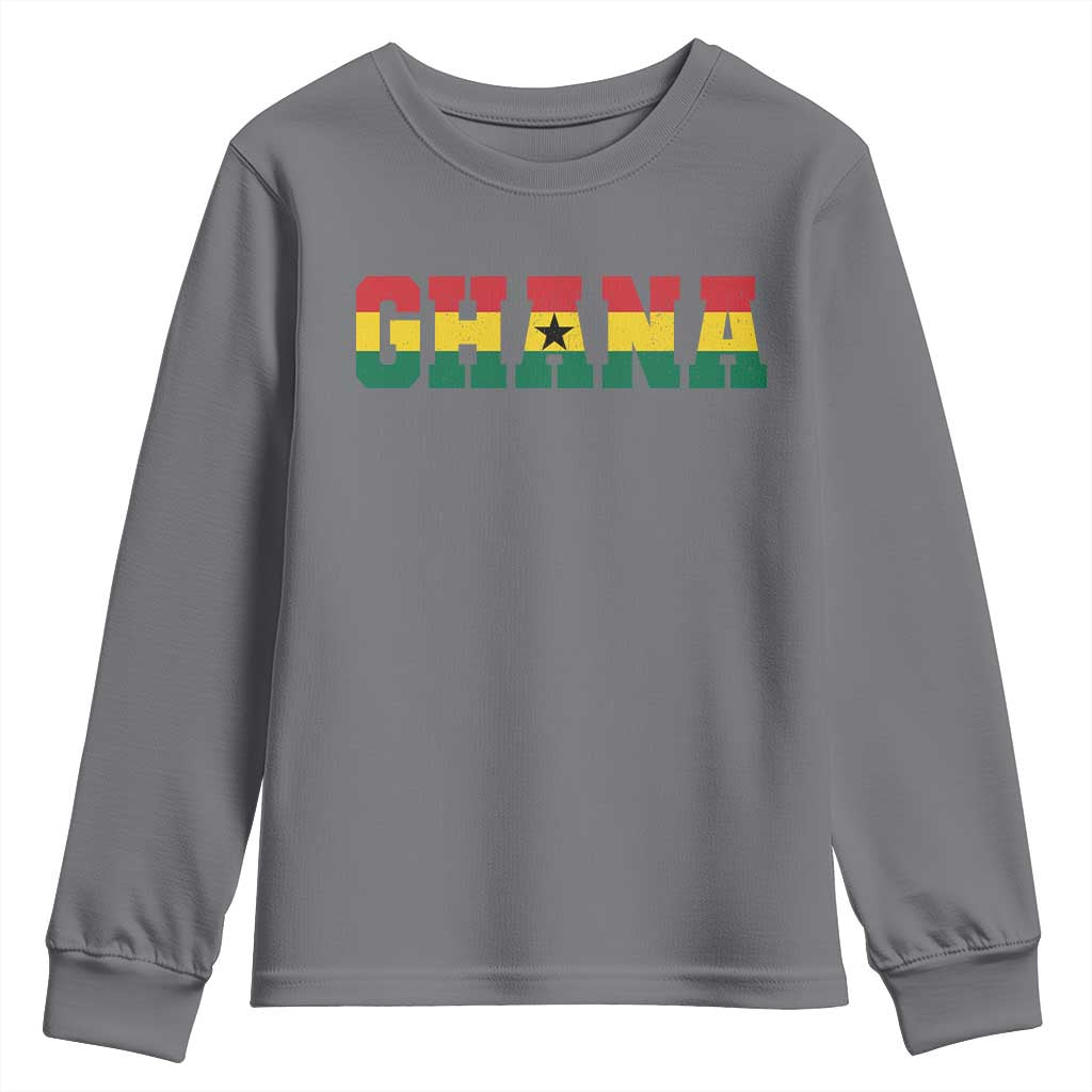 Ghana Flag Youth Sweatshirt Varsity Lettering Design Ghanaian Pride Heritage Graphic TS10 Charcoal Print Your Wear
