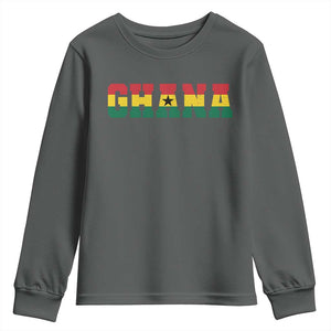 Ghana Flag Youth Sweatshirt Varsity Lettering Design Ghanaian Pride Heritage Graphic TS10 Dark Heather Print Your Wear