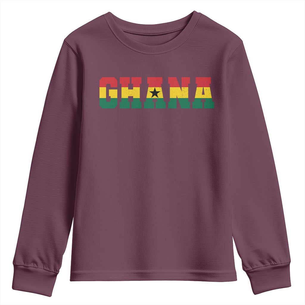 Ghana Flag Youth Sweatshirt Varsity Lettering Design Ghanaian Pride Heritage Graphic TS10 Maroon Print Your Wear