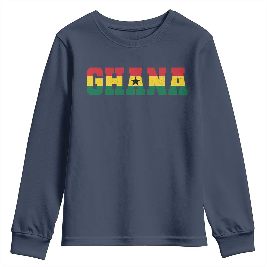 Ghana Flag Youth Sweatshirt Varsity Lettering Design Ghanaian Pride Heritage Graphic TS10 Navy Print Your Wear