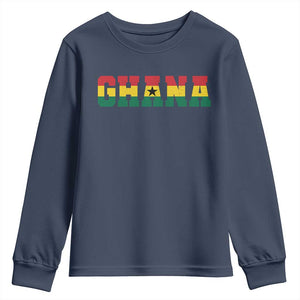 Ghana Flag Youth Sweatshirt Varsity Lettering Design Ghanaian Pride Heritage Graphic TS10 Navy Print Your Wear