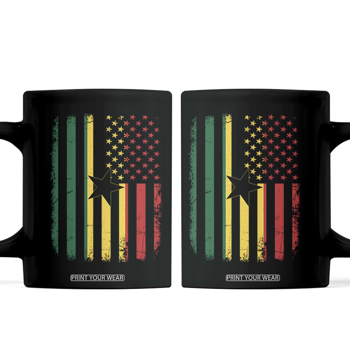 Ghana American Flag Coffee Mug Vintage Ghanaian Pride Heritage Graphic for Ghanaian Americans TS10 Black Print Your Wear