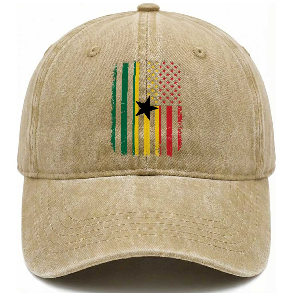 Ghana American Flag Washed Cotton Baseball Cap Vintage Ghanaian Pride Heritage Graphic for Ghanaian Americans TS10 Print Your Wear