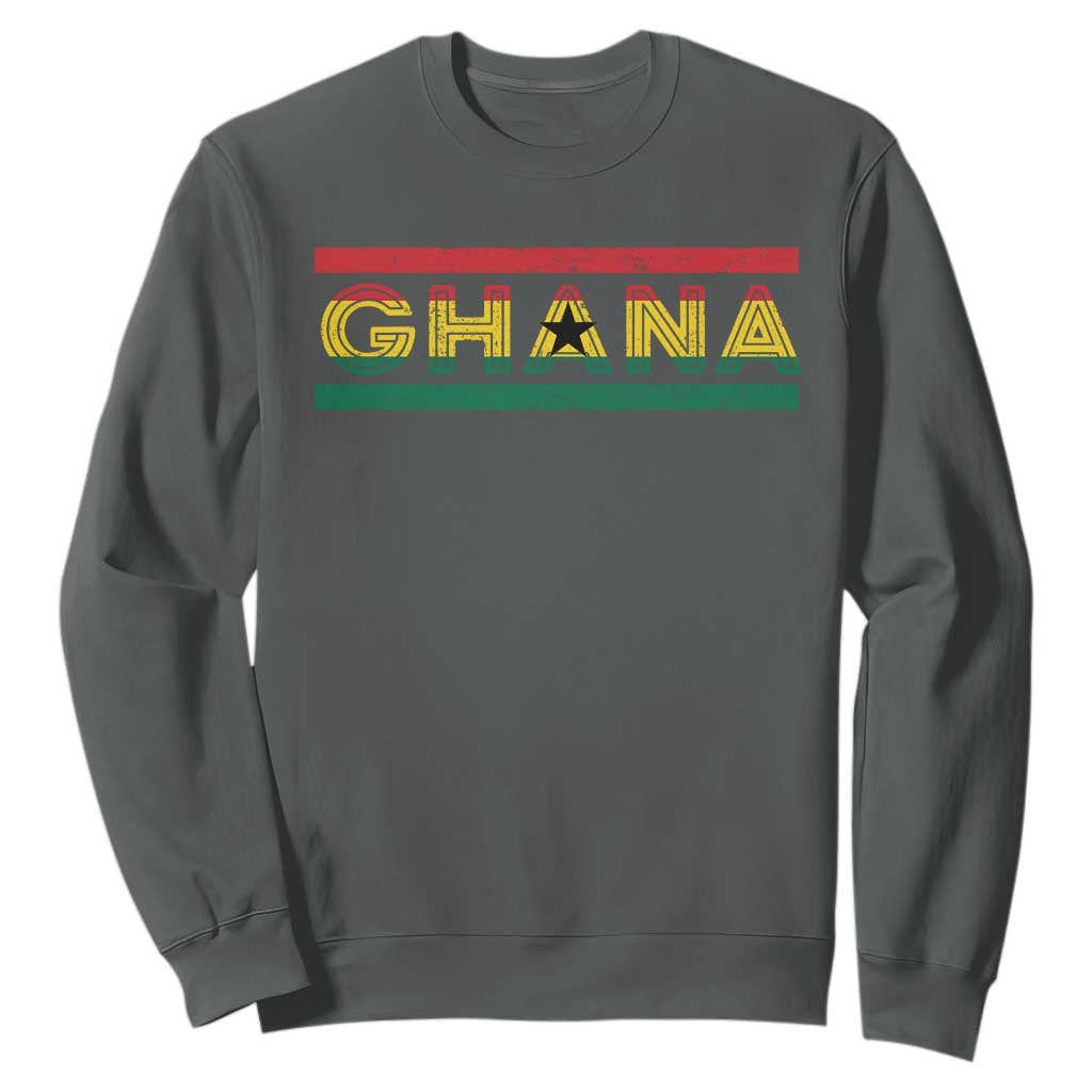 Retro Ghana Flag Sweatshirt Vintage Ghanaian Pride Ghanese Roots Heritage Graphic TS10 Dark Heather Print Your Wear