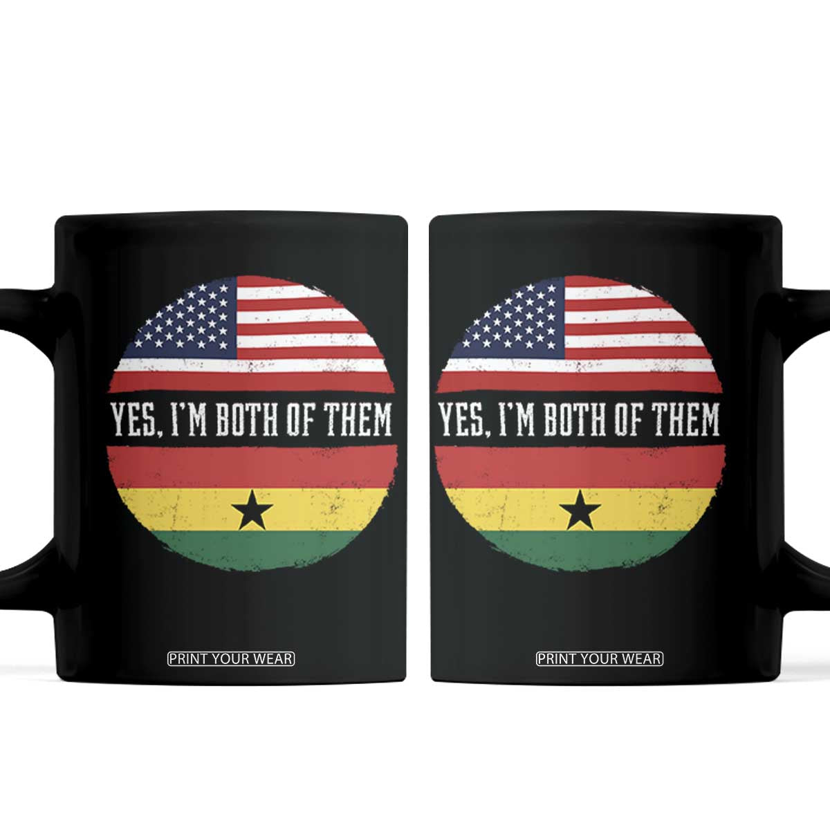 Half American Half Ghanaian Coffee Mug Pride Ghanese Roots USA Flag Ghana Heritage Yes Im Both Of Them TS10 Black Print Your Wear