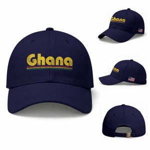 Vintage Ghana Baseball Cap Retro Stripe Flag Pride Ghanaian Heritage African Roots TS10 Baseball Cap Universal Fit Dark Blue Print Your Wear