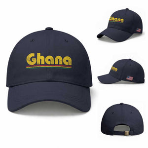 Vintage Ghana Baseball Cap Retro Stripe Flag Pride Ghanaian Heritage African Roots TS10 Baseball Cap Universal Fit Navy Print Your Wear