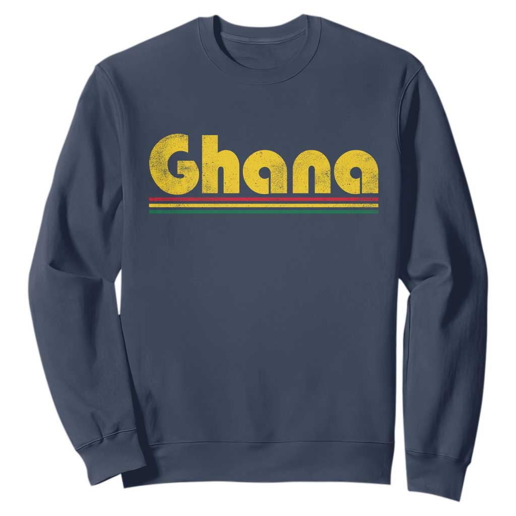 Vintage Ghana Sweatshirt Retro Stripe Flag Pride Ghanaian Heritage African Roots TS10 Navy Print Your Wear