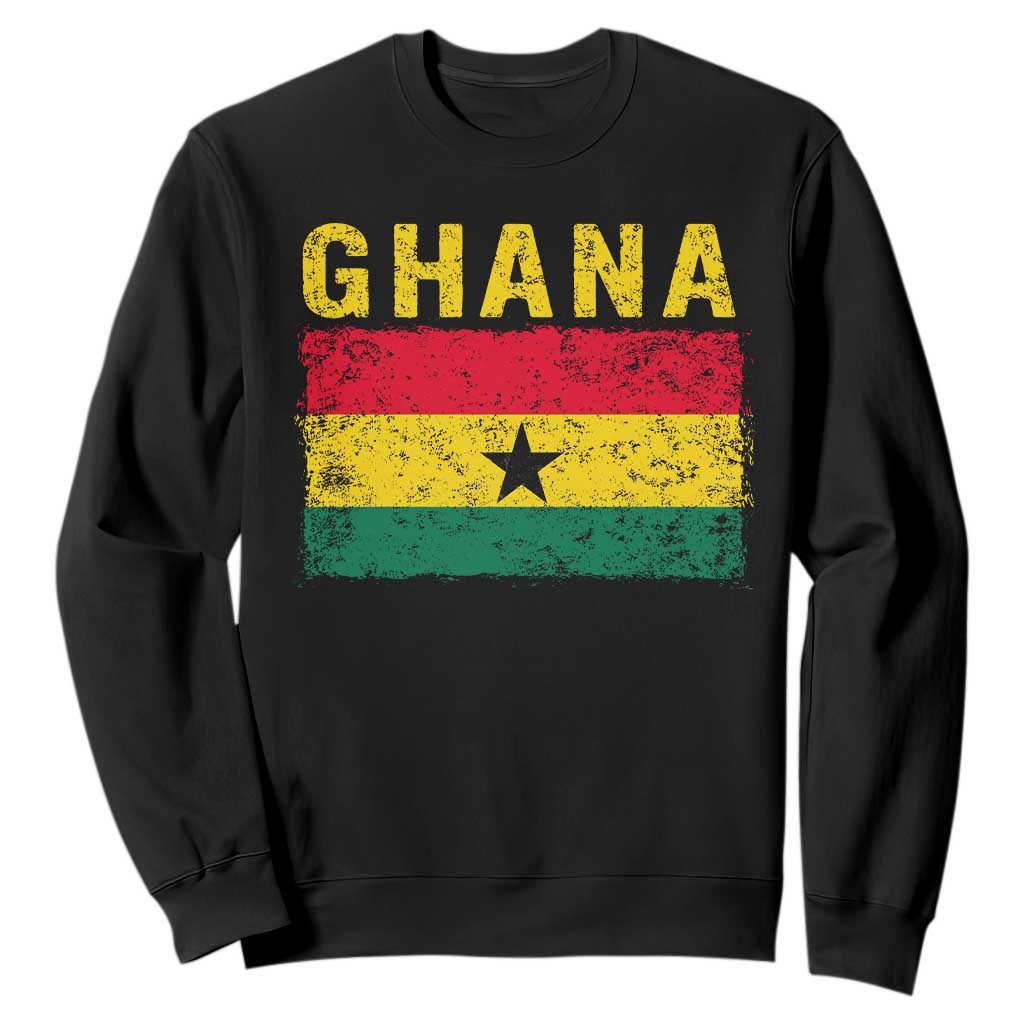 Vintage Ghana Flag Distressed Design Sweatshirt Proud Ghanaian Heritage African Pride TS10 Black Print Your Wear
