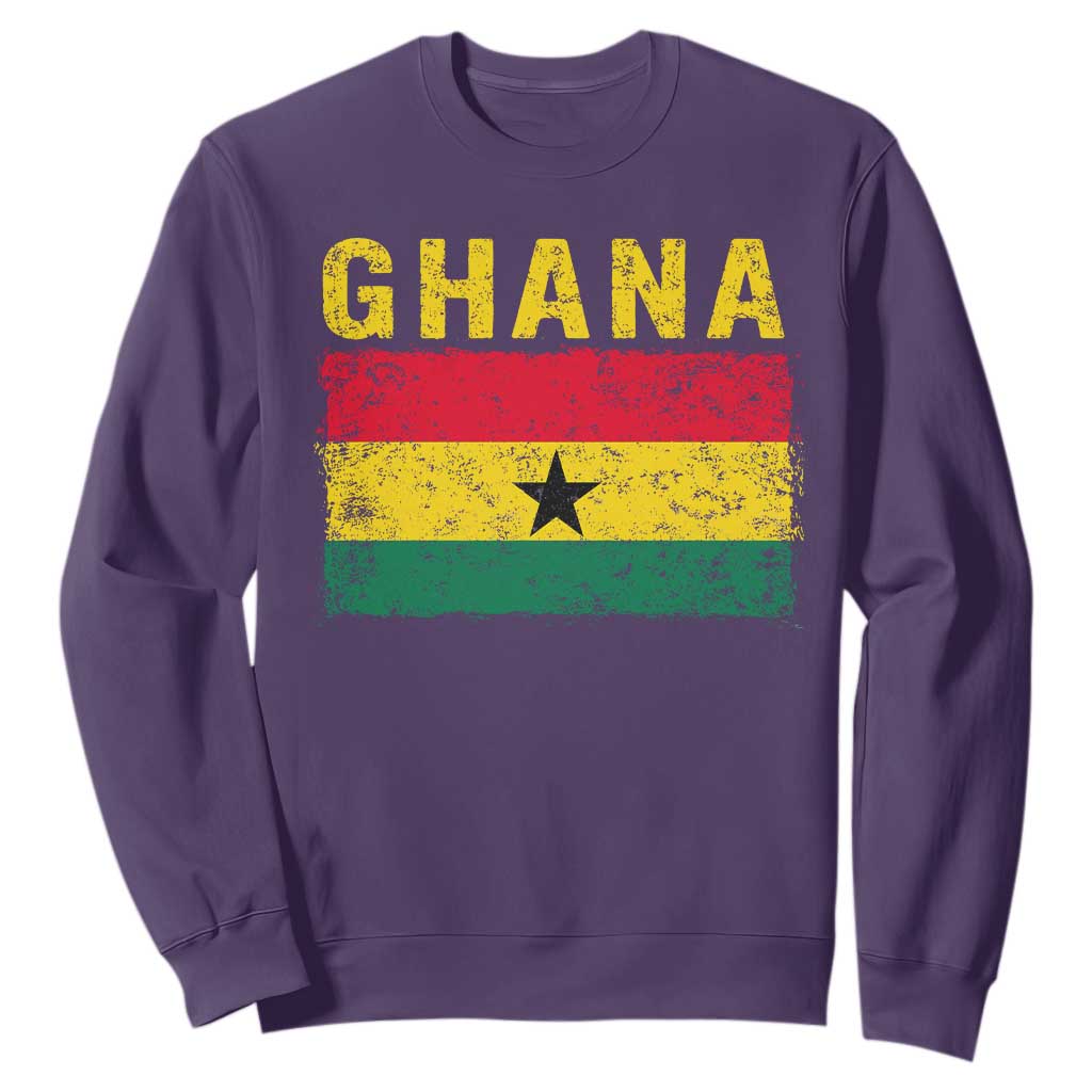 Vintage Ghana Flag Distressed Design Sweatshirt Proud Ghanaian Heritage African Pride TS10 Purple Print Your Wear