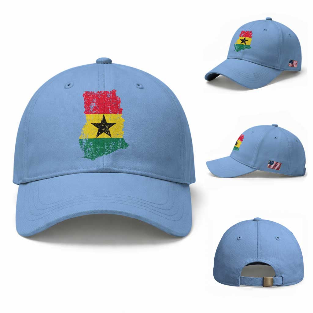 Vintage Ghana Map Flag Baseball Cap Distressed Proud Ghanaian Heritage African Pride TS10 Baseball Cap Universal Fit Light Blue Print Your Wear