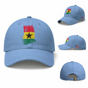 Vintage Ghana Map Flag Baseball Cap Distressed Proud Ghanaian Heritage African Pride TS10 Baseball Cap Universal Fit Light Blue Print Your Wear