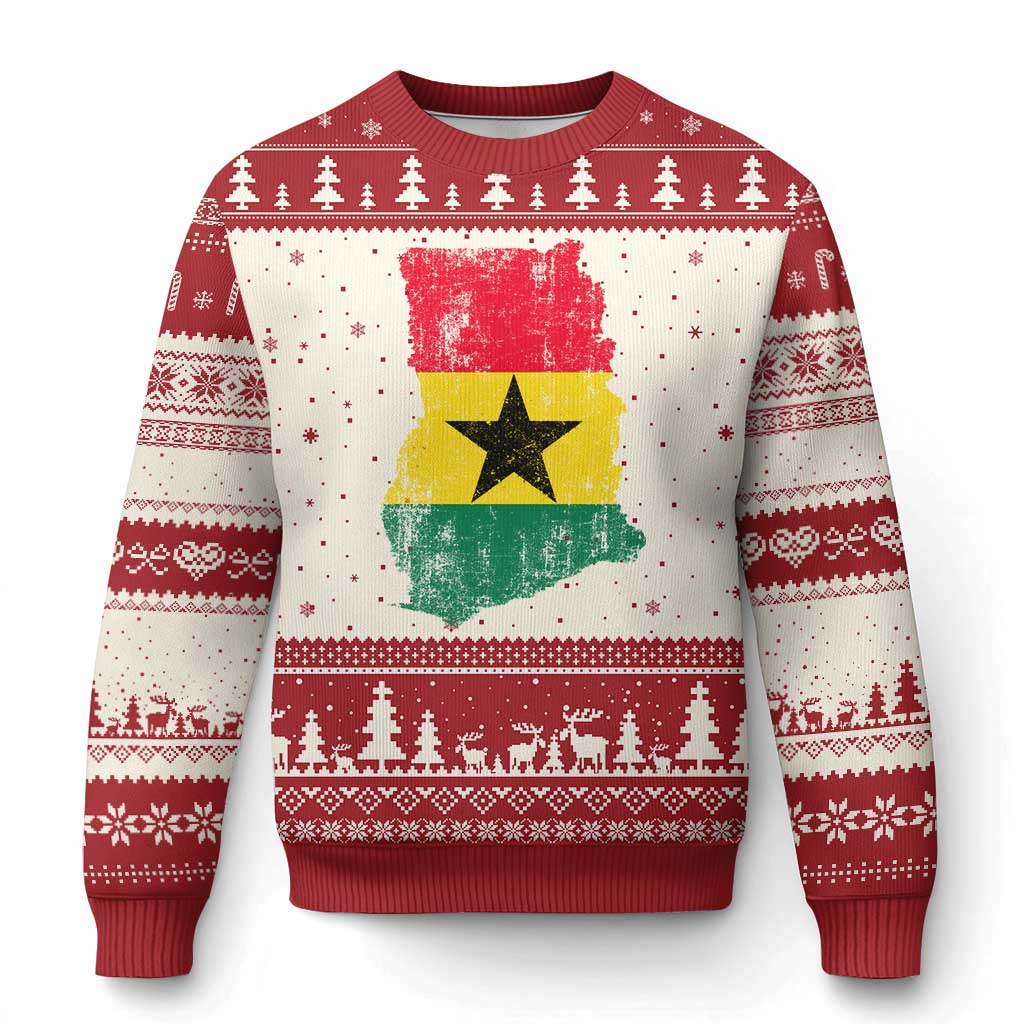 Vintage Ghana Map Flag Ugly Christmas Sweater Distressed Proud Ghanaian Heritage African Pride TS10 Beige Red Print Your Wear