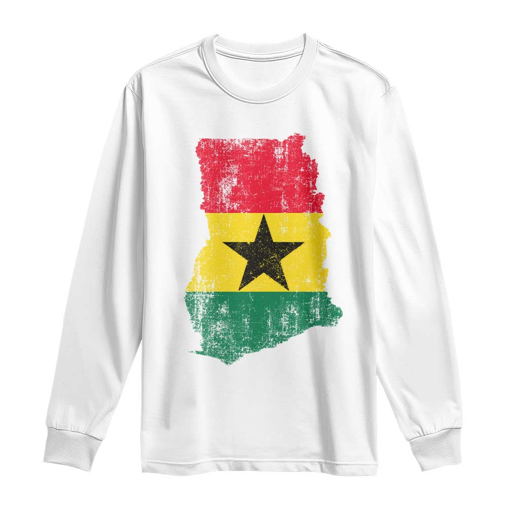 Vintage Ghana Map Flag Long Sleeve Shirt Distressed Proud Ghanaian Heritage African Pride TS10 White Print Your Wear