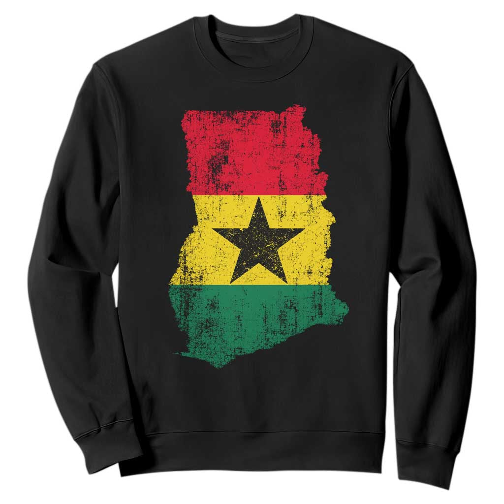 Vintage Ghana Map Flag Sweatshirt Distressed Proud Ghanaian Heritage African Pride TS10 Black Print Your Wear