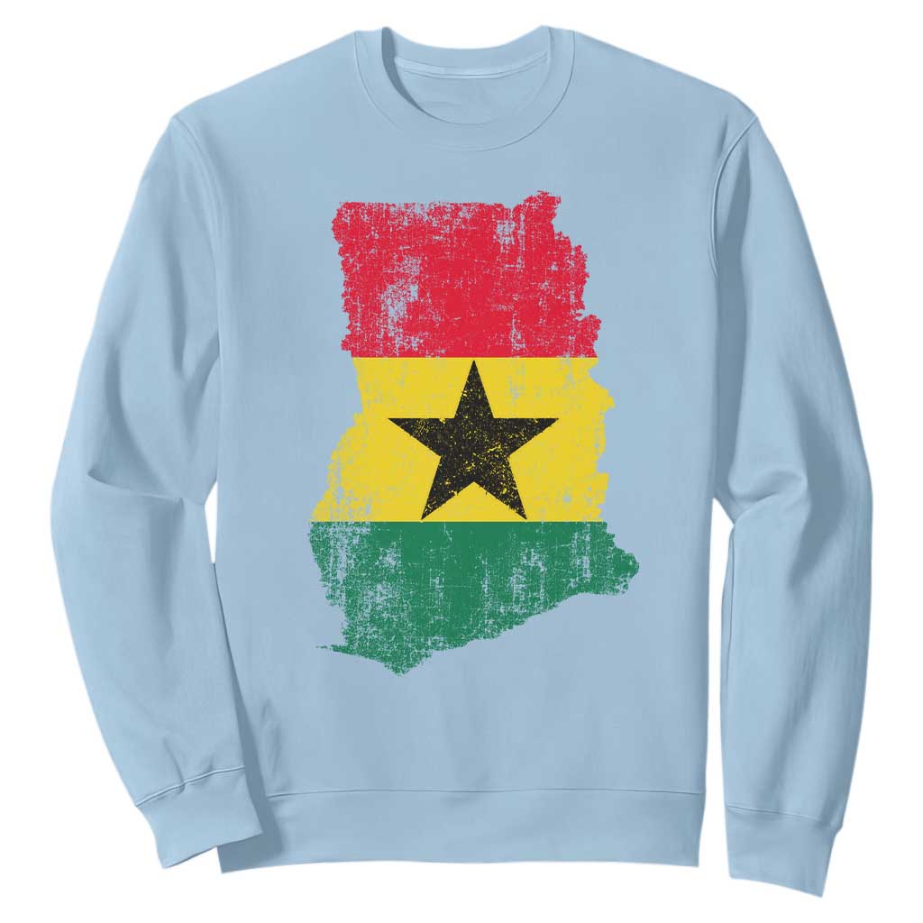Vintage Ghana Map Flag Sweatshirt Distressed Proud Ghanaian Heritage African Pride TS10 Light Blue Print Your Wear