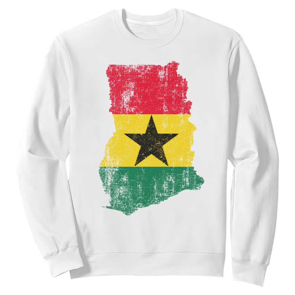 Vintage Ghana Map Flag Sweatshirt Distressed Proud Ghanaian Heritage African Pride TS10 White Print Your Wear