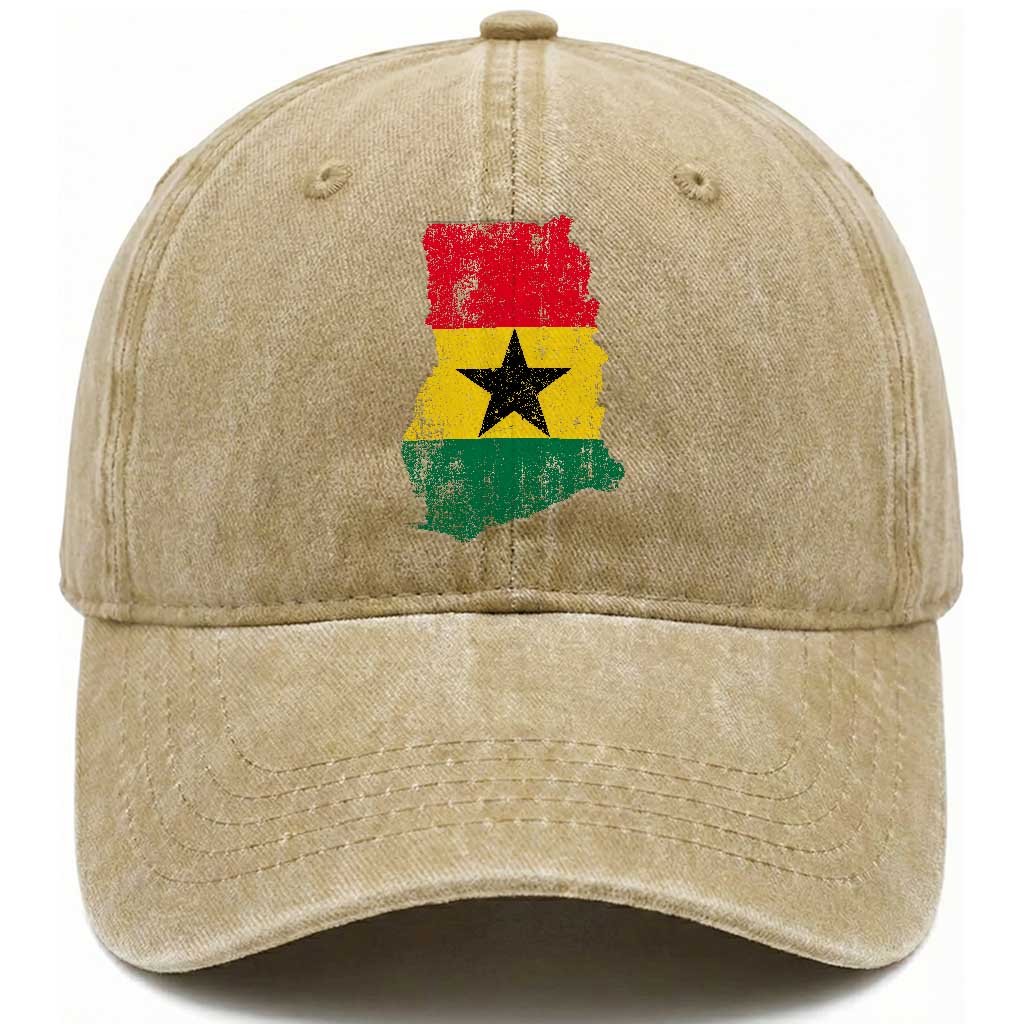 Vintage Ghana Map Flag Washed Cotton Baseball Cap Distressed Proud Ghanaian Heritage African Pride TS10 Print Your Wear