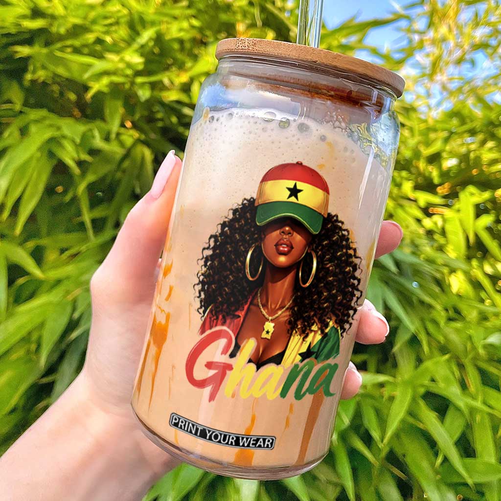 Ghanaian Princess Ghana Flag Melanin Glass Can Black Girls TS10 White Print Your Wear