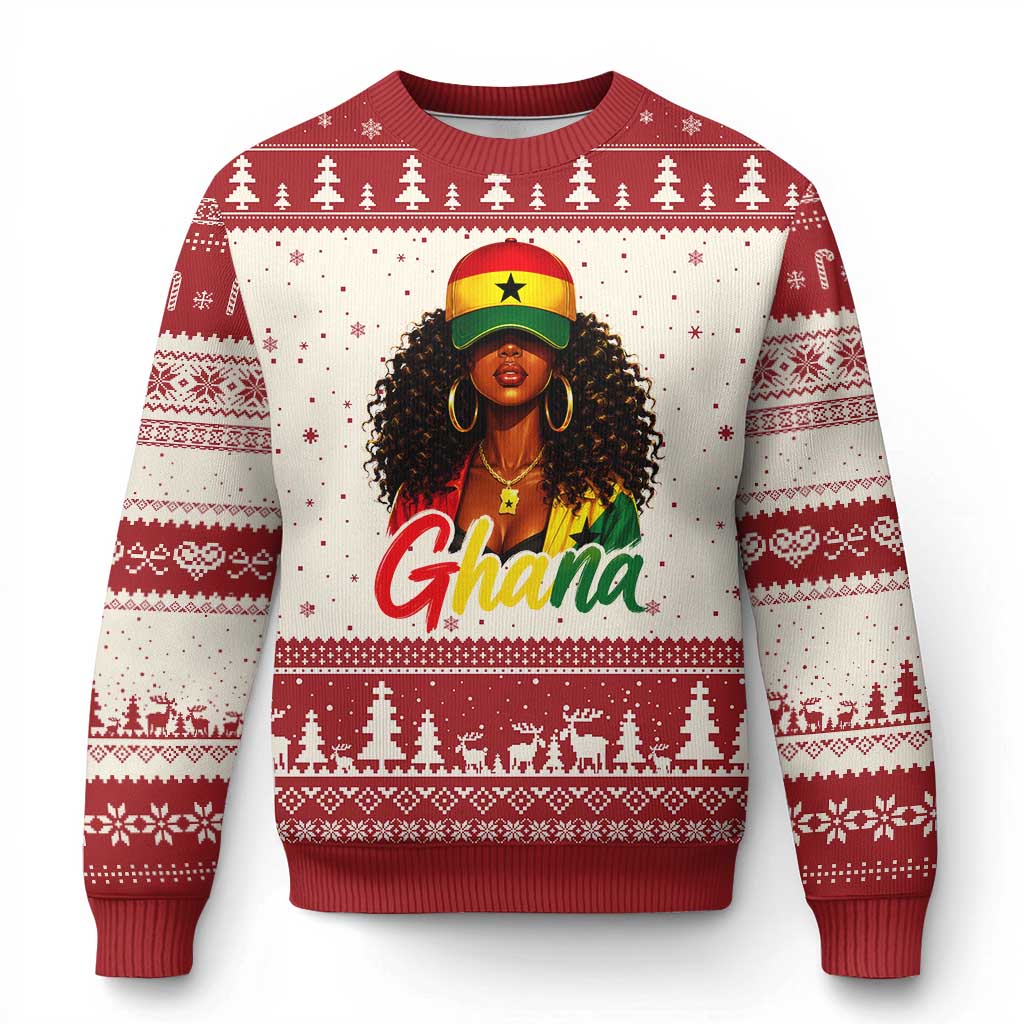 Ghanaian Princess Ghana Flag Melanin Ugly Christmas Sweater Black Girls TS10 Beige Red Print Your Wear