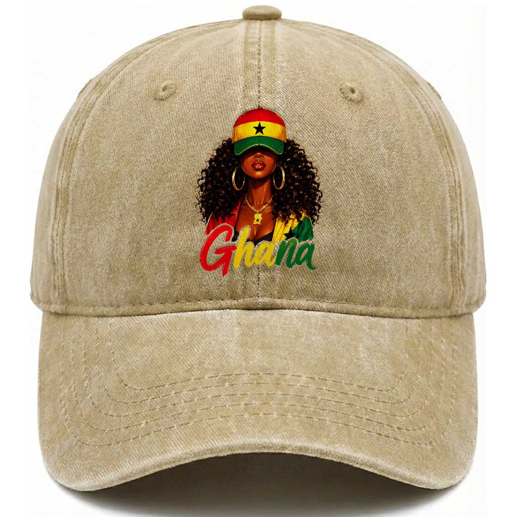 Ghanaian Princess Ghana Flag Melanin Washed Cotton Baseball Cap Black Girls TS10 Print Your Wear