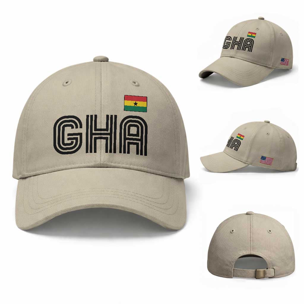 Proud Ghanaian Baseball Cap Minimalist Ghana Typography Design Ghana Flag TS10 Baseball Cap Universal Fit Beige Print Your Wear