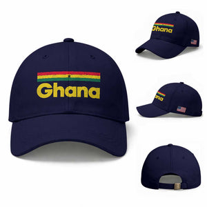 Vintage Ghana Flag Baseball Cap Proud Ghanaian Heritage African Pride TS10 Baseball Cap Universal Fit Dark Blue Print Your Wear