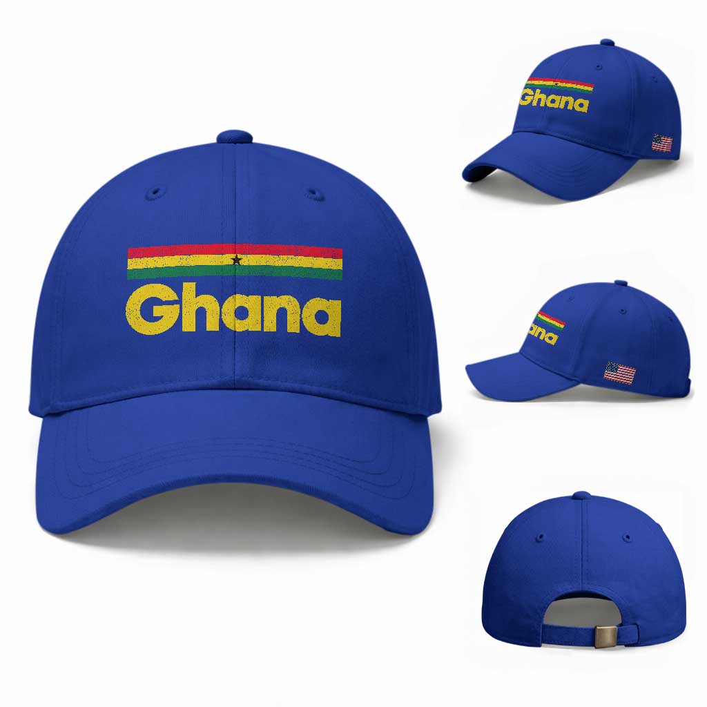 Vintage Ghana Flag Baseball Cap Proud Ghanaian Heritage African Pride TS10 Baseball Cap Universal Fit Royal Blue Print Your Wear