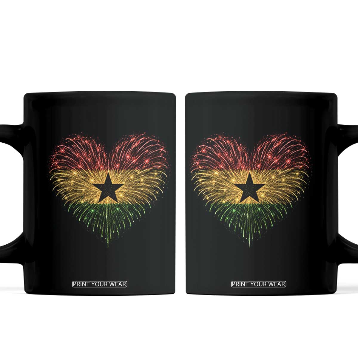 Ghana Flag Heart Ghanaian Flag Coffee Mug Heart Fireworks Patriotic Independence Day Celebration Graphic TS10 Black Print Your Wear