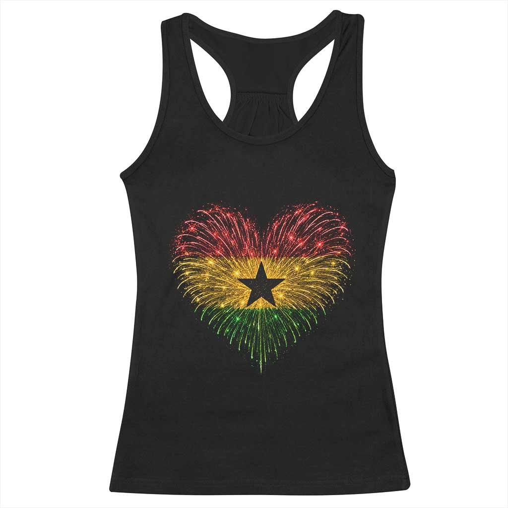 Ghana Flag Heart Ghanaian Flag Racerback Tank Top Heart Fireworks Patriotic Independence Day Celebration Graphic TS10 Black Print Your Wear