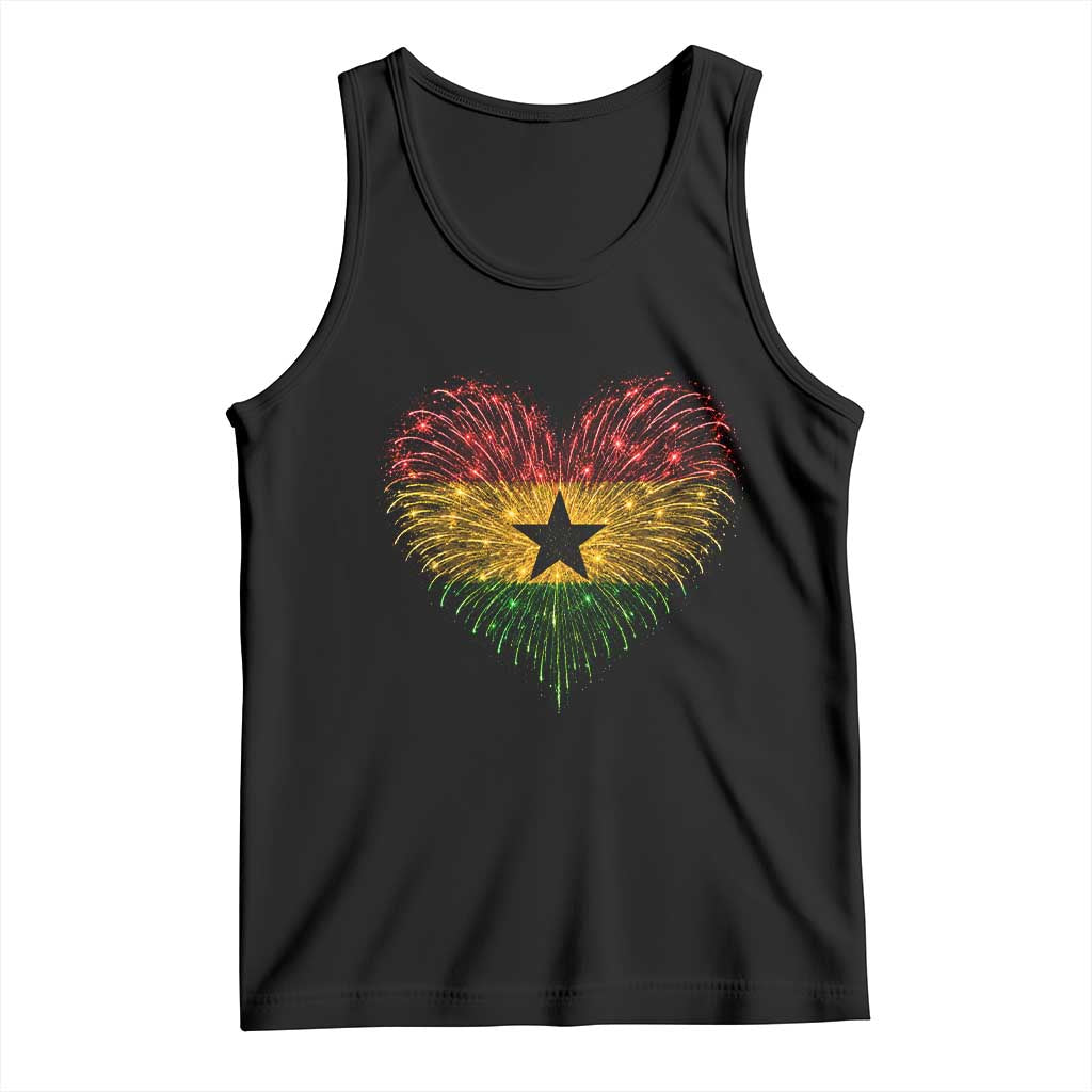 Ghana Flag Heart Ghanaian Flag Tank Top Heart Fireworks Patriotic Independence Day Celebration Graphic TS10 Black Print Your Wear