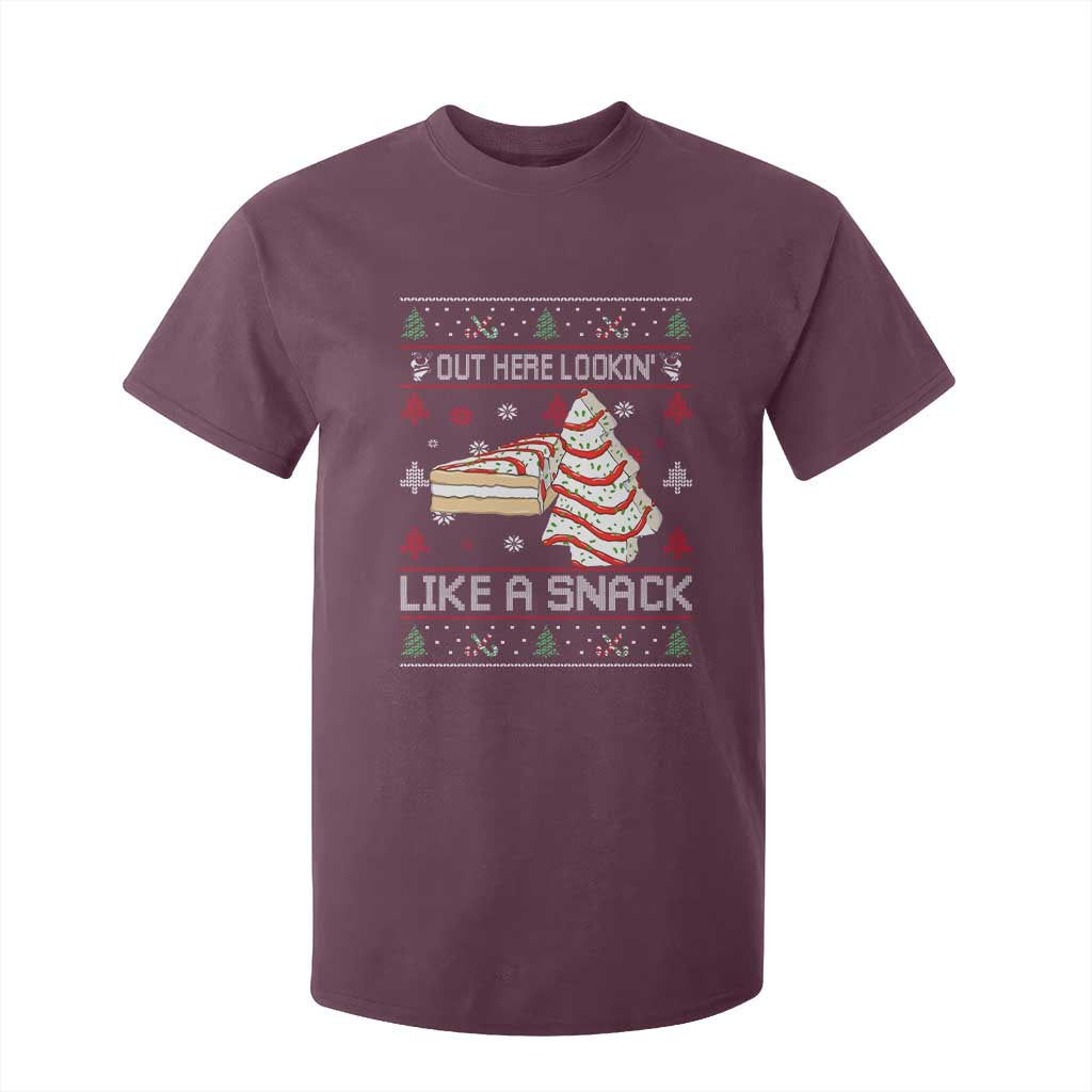 Debbies Christmas Tree Cake T Shirt For Kid Out Here Lookin Like A Snack TS10 Maroon Print Your Wear