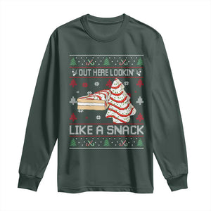 Debbies Christmas Tree Cake Long Sleeve Shirt Out Here Lookin Like A Snack TS10 Dark Forest Green Print Your Wear