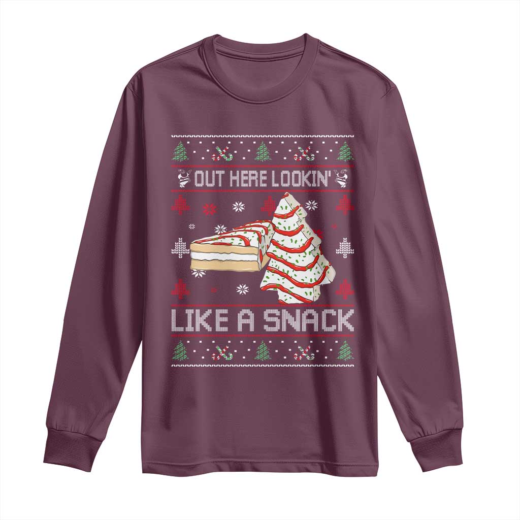 Debbies Christmas Tree Cake Long Sleeve Shirt Out Here Lookin Like A Snack TS10 Maroon Print Your Wear
