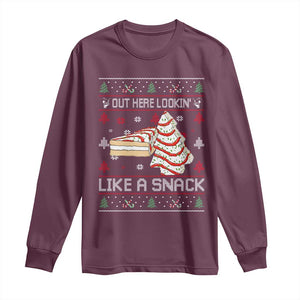 Debbies Christmas Tree Cake Long Sleeve Shirt Out Here Lookin Like A Snack TS10 Maroon Print Your Wear