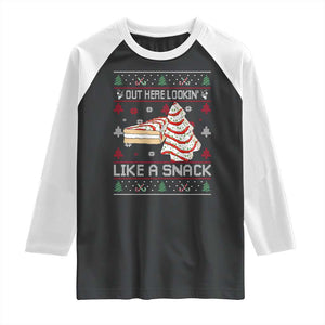 Debbies Christmas Tree Cake Raglan Shirt Out Here Lookin Like A Snack TS10 Black White Print Your Wear